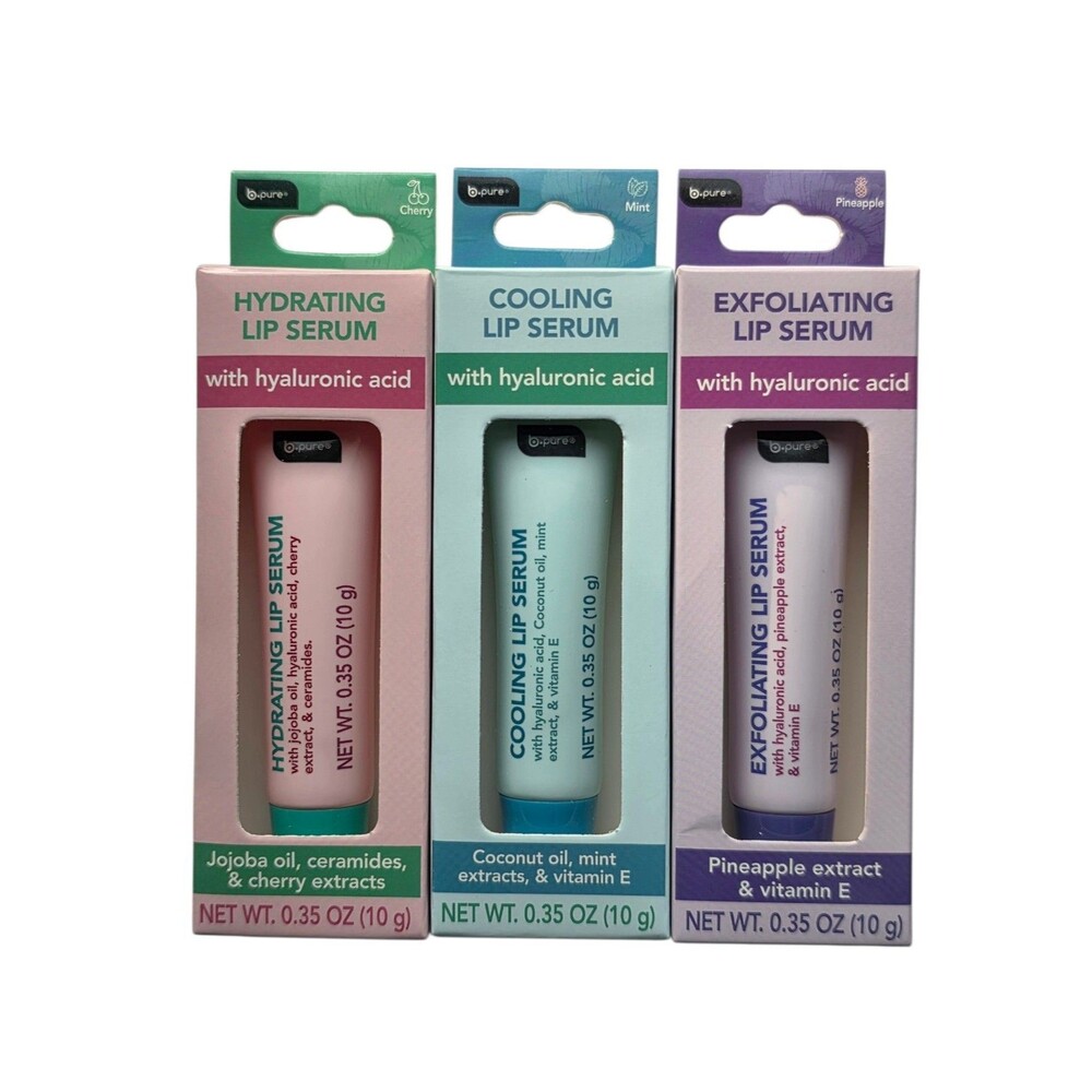B-pure Lip Serum With Hyaluronic Acid Cherry,Mint & Pineapple 0.35 oz Set Of 3